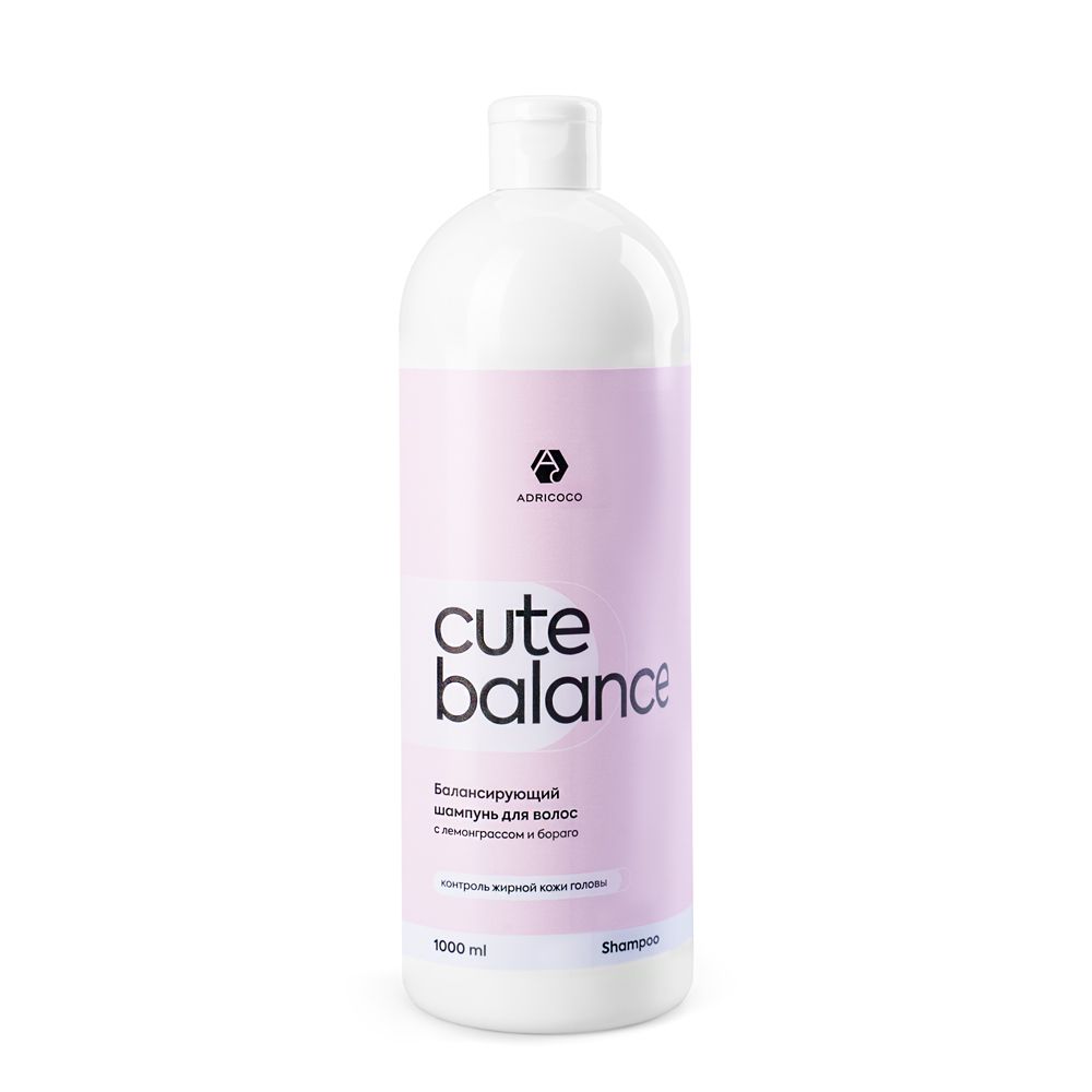 Балансирующий шампунь для волос ADRICOCO CUTE BALANCE с лемонграссом и бораго, 1000 мл
