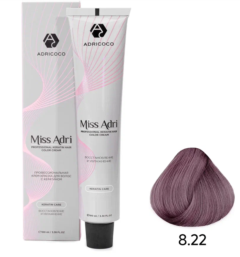 Крем-краска для волос ADRICOCO Miss Adri оттенок 8.22 Светлый блонд интенсивный фиолетовый 100 мл