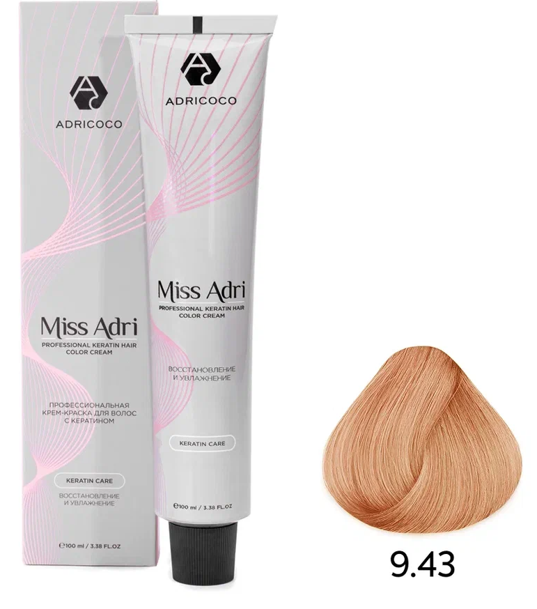 Крем-краска для волос ADRICOCO Miss Adri оттенок 9.43 Очень светлый блонд медный золотистый 100 мл